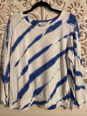 Tribal White and Blue Tie-Dye Crewneck Pullover